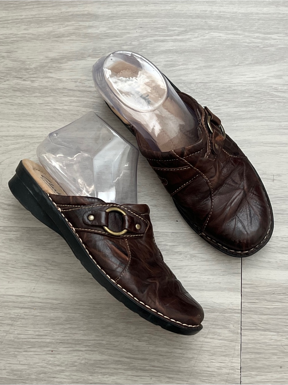 Clarks Bendables Brown Leather Mule Clogs Slip On Shoes Women’s 7.5M